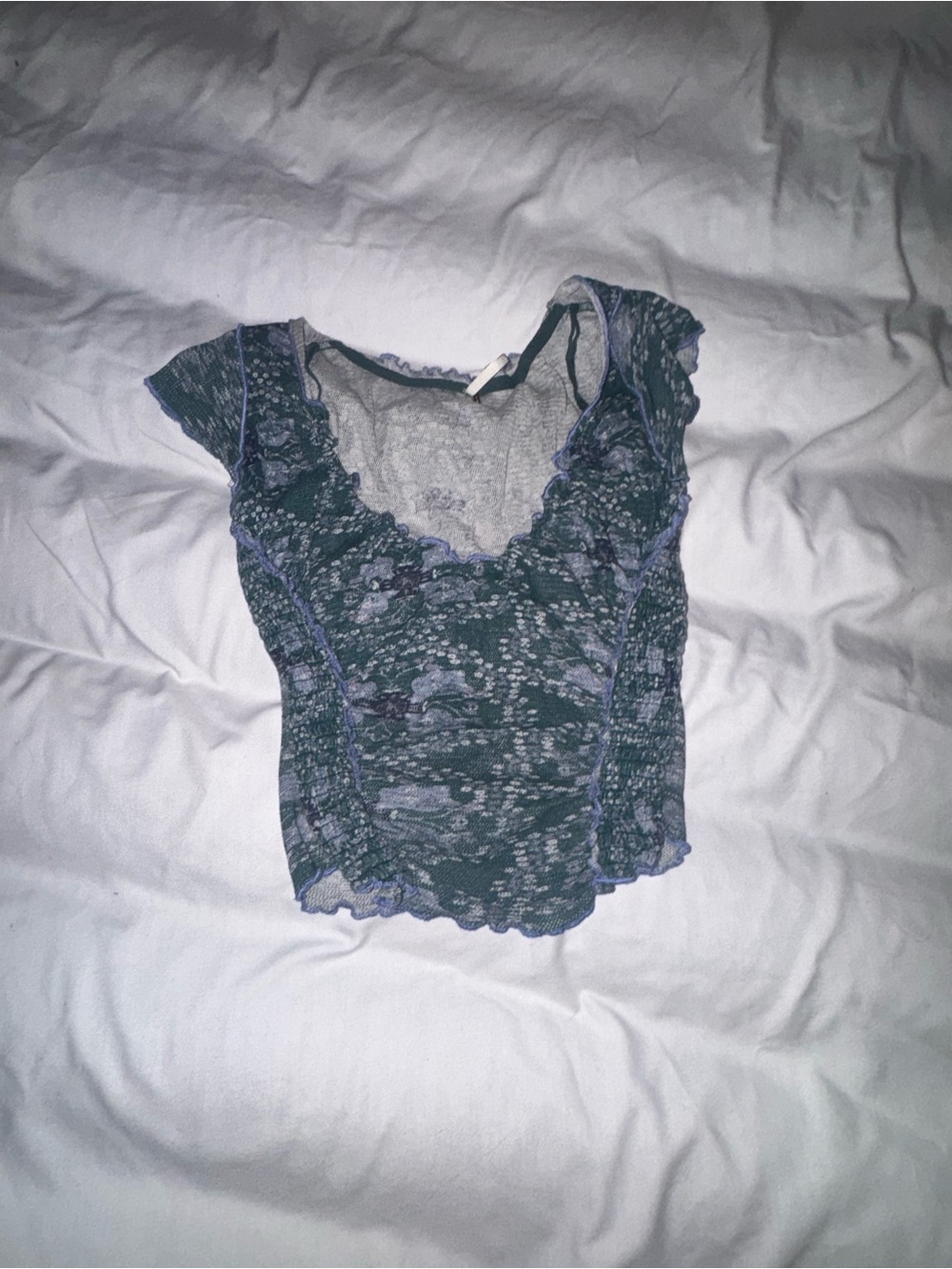 Free People Sheer Lace-Trim Crop Top in Dark Gray and Lavender